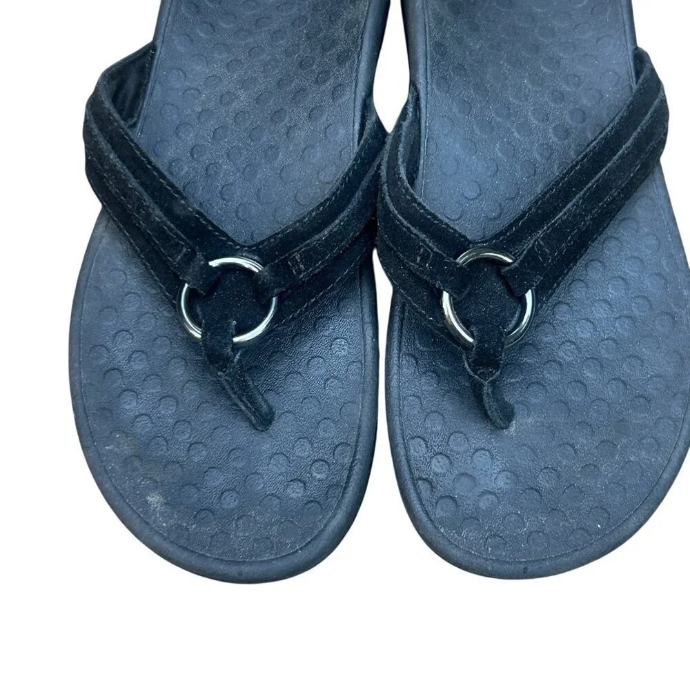 Vionic Black Suede Leather Tide Aloe Toe Post Ortho Heel Thong Sandals Size 7 - Picture 4 of 11